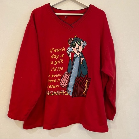 Vintage Maxine Comic Graphic Mondays Red V Neck Sweatshirt - Picture 11 of 11